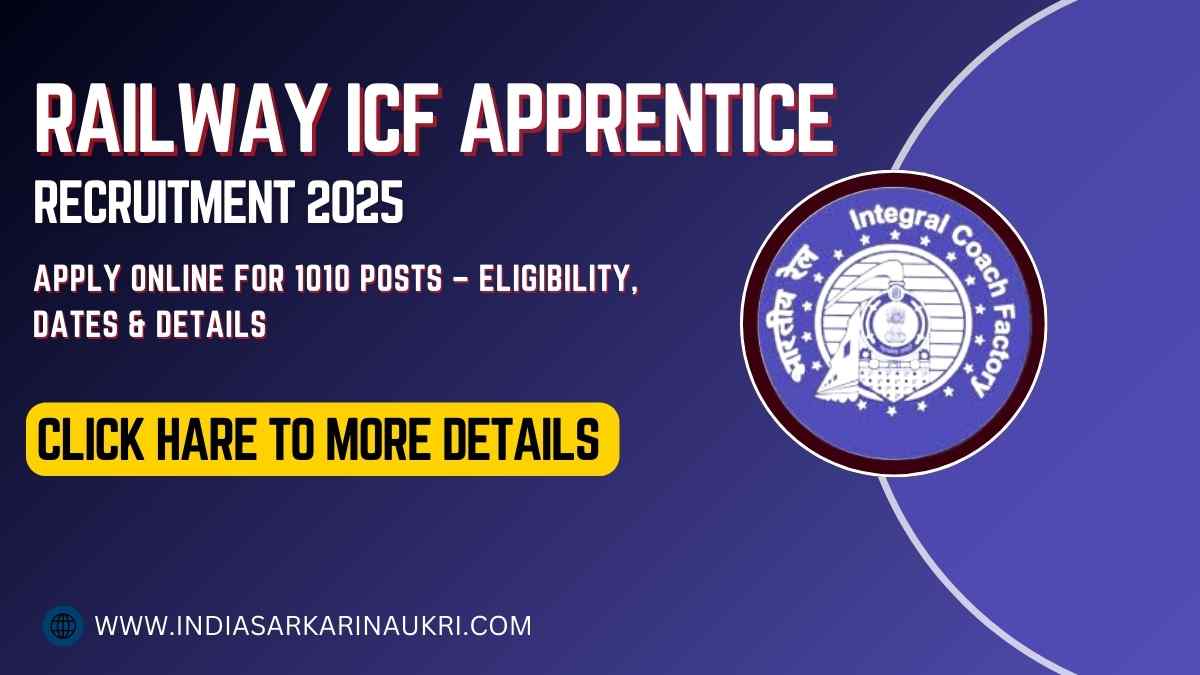 Railway ICF Apprentice Recruitment 2025 Apply Online for 1010 Posts – Eligibility, Dates & Details
